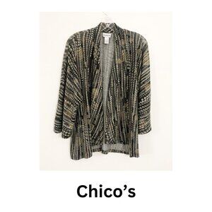 Chico's Women's Draped Open Front Cardigan L/ Chico's 2 Mutlticolor Art To Wear